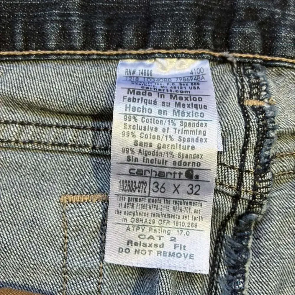 Carhartt FR Relaxed Fit Carpenter Jeans 36x32 Dark Wash Thrashed